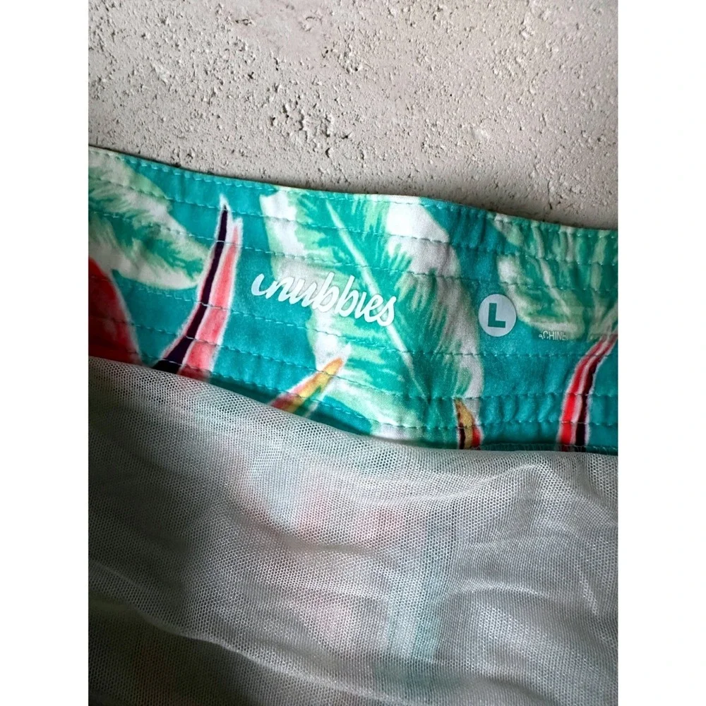 Chubbies Teal Bird of Paradise Tropical Floral Mesh Lined Swim Trunks Shorts L